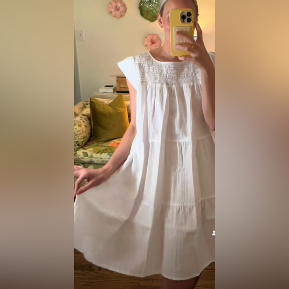 Maxwell & Geraldine White Cotton Dress with Multicolor Embroidery, Size Small